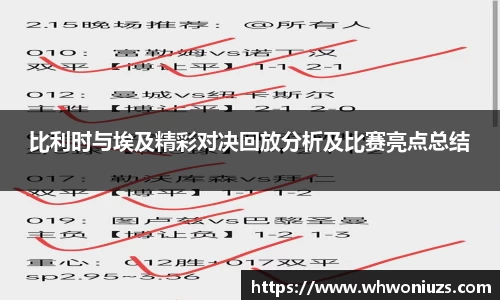 比利时与埃及精彩对决回放分析及比赛亮点总结